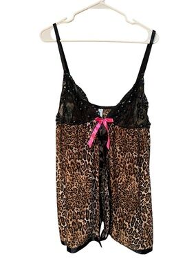 Passion Forever Women's Plus Size 3X Babydoll Lingerie Animal Print Black Lace